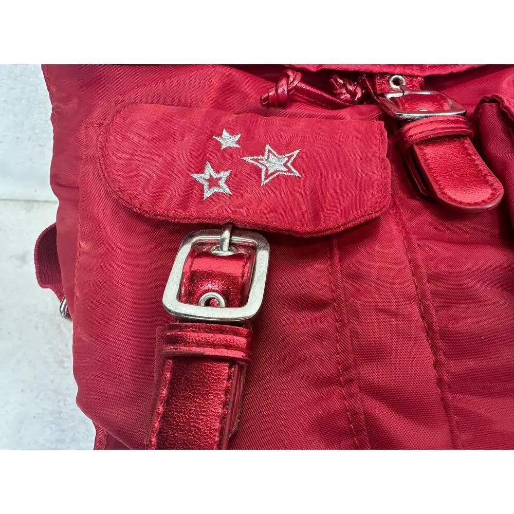 American Girl Branded Mini Red Nylon Backpack Silver Star Embroidery Kidcore Y2K